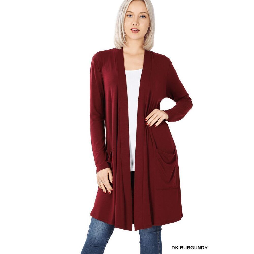 Slouchy Pocket Open Cardigan - Dark Burgundy